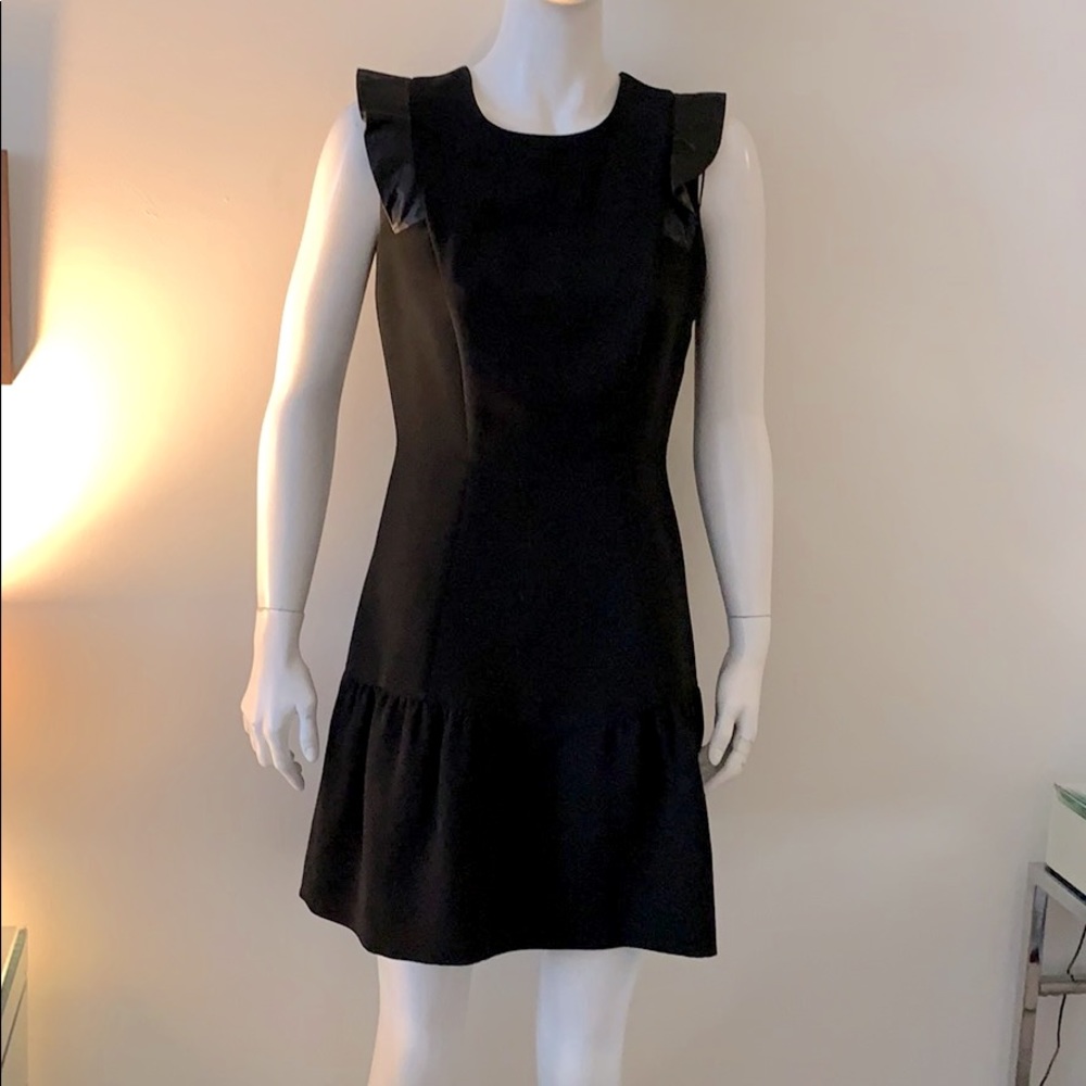 Sandro LBD with faux leather ruffle